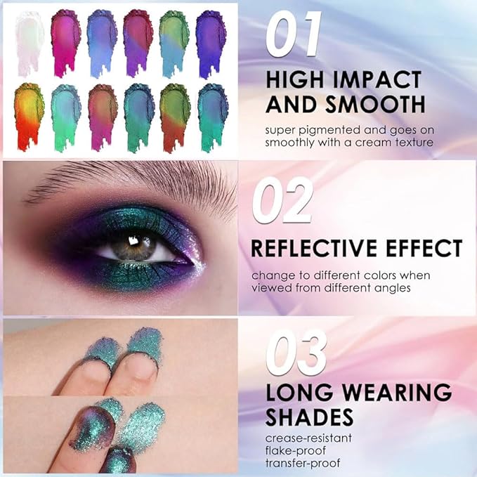 evpct Fairy Green to Light Blue Chameleon Eyeshadow Palette, Color Changing Loose High Pigment Shimmer Metallic Rainbow Eyeshadow Makeup Pallet, Green Blue Holographic Multichrome Eyes Highlighter