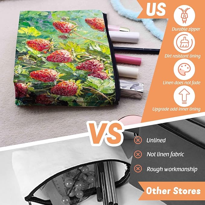 Cosmetic Bags Travel Makeup Toilet Case Waterproof Pouch for Women Girls 6.7X9.45inches - Wild Strawberries on The Plant