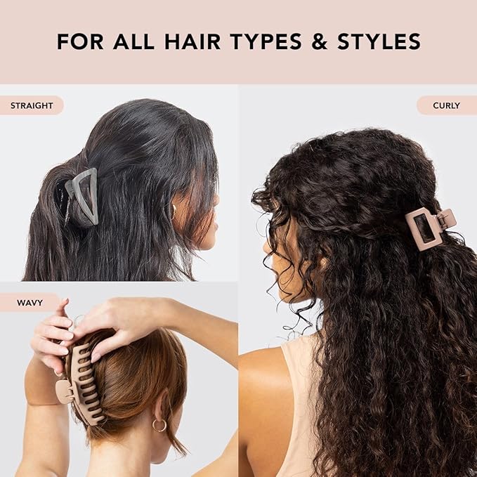 Kitsch Large Assorted Hair Clips for Women, Medium Open Shape Hair Claw Clips for Thick Hair, Small Open Shape Hair Clip & Big Claw Clip for Teen Girls | Ideal Gifts for Women, 3 pcs