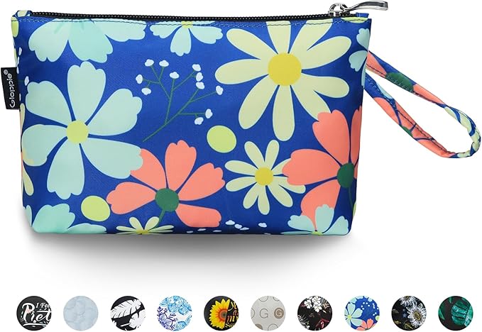 Gloppie Makeup Bag for Women Small Bag for Purse Tiny Travel Cosmetic Bag Zipper Makeup Pouch Klein Blue Flower