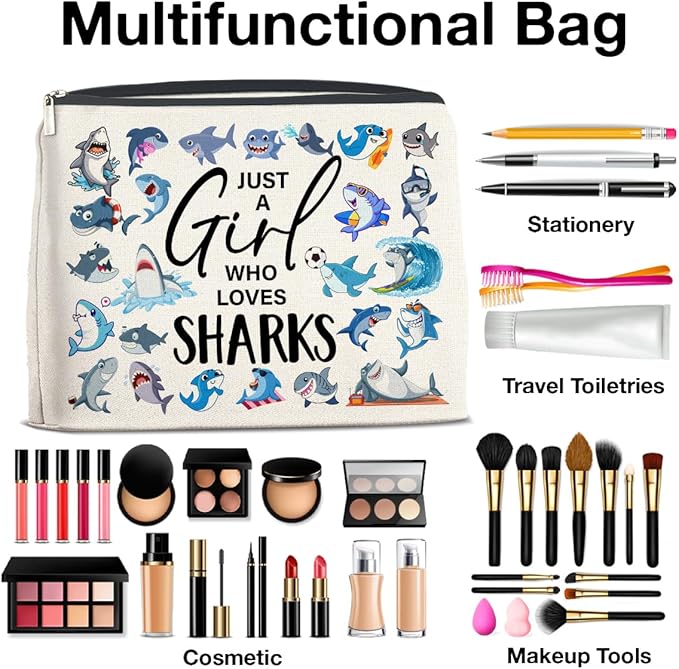 Shark Gifts Makeup Bag Sharks Lover Gifts Shark Gifts for Women Friend Sister Girl Birthday, Just a Girl Who Loves Sharks Zipper Makeup Pouch