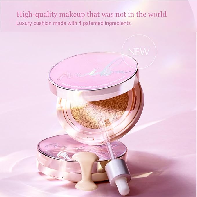 MIBA Ion Calcium Foundation Double Cushion Glow 25 g / 0.88 oz Big Cushion SEASON 3. Long Lasting Cover Effect. Moisture glow. Skin tightening relief. Smooth adhesion. (#23 Rosy Beige Refill)