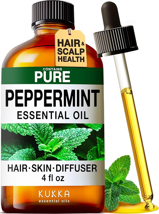 KUKKA Peppermint Essential Oils - 4 Fl Oz - for Hair, Skin, Diffuser, Aromatherapy & DIY Soap Making Scent