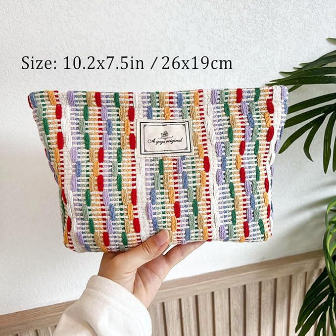 STARDW Cute Makeup Bag Aesthetic Cosmetic Bags for Women Girls, Travel Toiletry Bag Large Capacity Zipper Makeup Pouch, Purse Organizer Pouches,Canvas Lining (Rainbow)