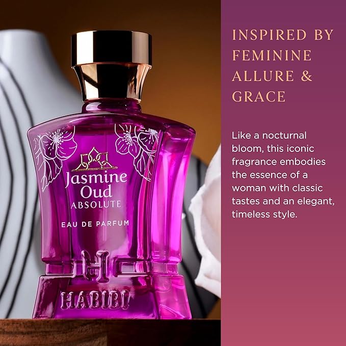 H HABIBI Jasmine Oud Absolute Arabian Perfume for Women - 2.5 oz (75ML) Long Lasting Women's Fragrances, Woody Floral Scent with Leather, Rose & Oud Notes