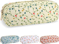 Nylon Small Floral Makeup Bag Slim Pouch, Preppy Cute Makeup Brush Case Bag Flower Cosmetic Zipper Pouch for Purse, Waterproof Travel Toiletry Bag Make Up Organizer for Women Girl(Light Yellow-Flower)