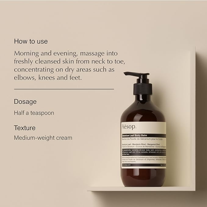 Aesop Geranium Leaf Body Balm | Soothing, Balancing Hydration with Geranium Leaf, Mandarin Rind, Bergamot Rind & Nut Oils | Green Citrus Fresh Scent | 500 mL / 16.9 fl oz