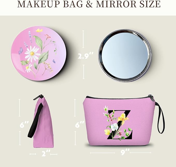 Birthday Friendship Bridesmaid Team Gifts for Employees Women Mom Girl Daughter Teenage Personalized Make up Cosmetic Bag Travel with Mirror Mothers Day Christmas Graduation Z