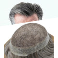 FACE MIRACLE Toupee for Men French Lace Hairpiece Human Hair Replacement System Skin PU Mens Toupee Hair Wigs for Man V-Looped Front Hair Prosthesis 6"X9" #460 Medium Brown with 60% Gray