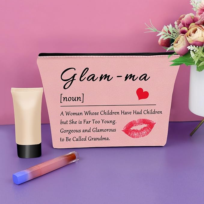 Sazuwu Grandma Gift from Grandchildren Makeup Bag Pink Gifts New Grandma Gifts from Friend Cosmetic Bag Nana Gifts from Grandkids New Grandmother Gifts First Time Mothers Day Gifts Travel Pouch