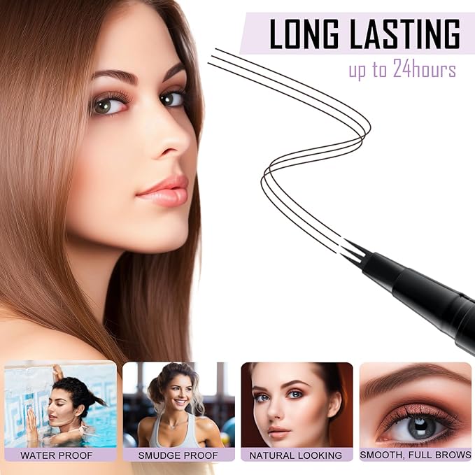LAVONE Eyebrow Pencil, 2-In-1 Waterproof Eyebrow Pen, with 3 Tip Microblading Eyebrow Pen and Ultra-Precise Brow Pencil, Dual-ended Eyebrow Brush, for Eyebrow Makeup - Dark Coffee
