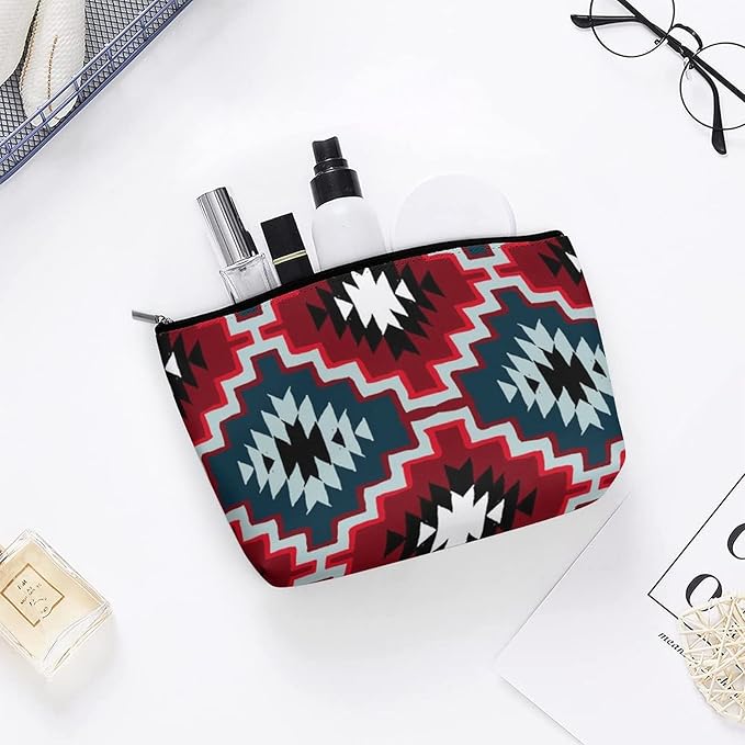 Women Native Southwest American Indian Aztec Navajo Art Make Up Bag Holder Multifunction Cosmetic Train Case Casual Zipper Tote Bag Large Capacity for Cosmetics Digital Accessories Travel