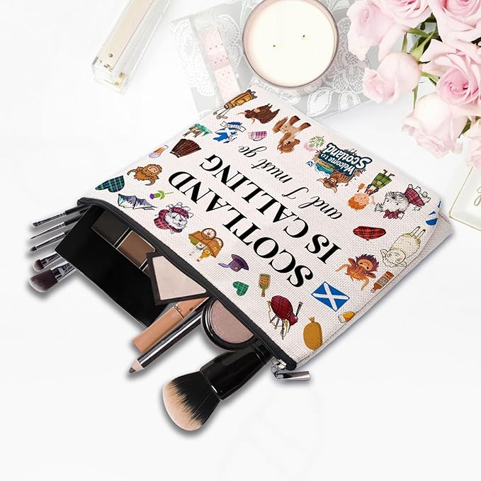 Scottish Gifts Makeup Bag, Edinburgh Gift - Scotland Travel Essentials Souvenirs for Women