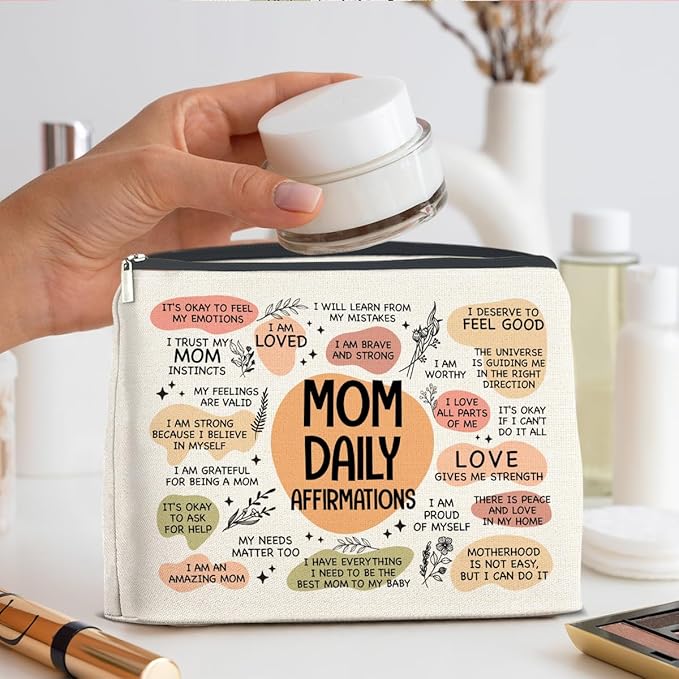 Mom Gifts Makeup Bag Inspirational Gifts for Mother Mom Daily Affirmations Cosmetic Bag Zipper Makeup Pouch