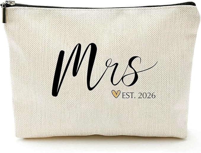 ancpeany Mrs Bride Makeup Bag for Women, Washed Double-sided Printied Waterproof Linen Small Cosmetic Travel Pouch (Mrs 2026)