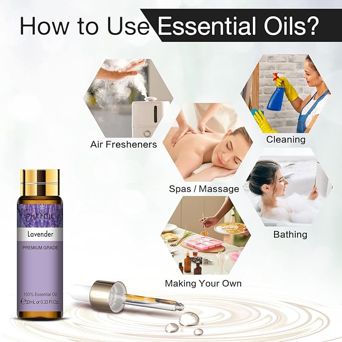 PHATOIL 9PCS Essential Oils Gift Set, 10ml/0.33fl.oz Scented Oils for Soap, Candle Making, Premium Quality Essential Oils for Diffuser, Humidifier, Massage