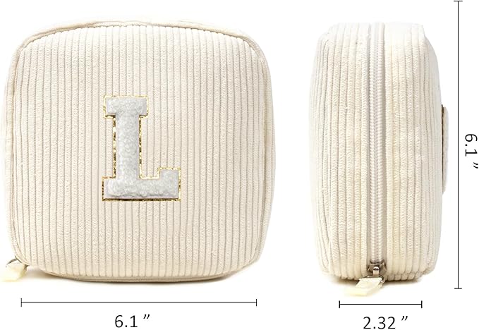 LETGO Birthday Gifts for Women Small Personalized Initial Monogram Makeup Bag,Preppy Corduroy Makeup Bags Travel Toiletry Bag Cute Pouch Purse for Her Mom Girlfriend Wife Sister Teacher Bridesmaid