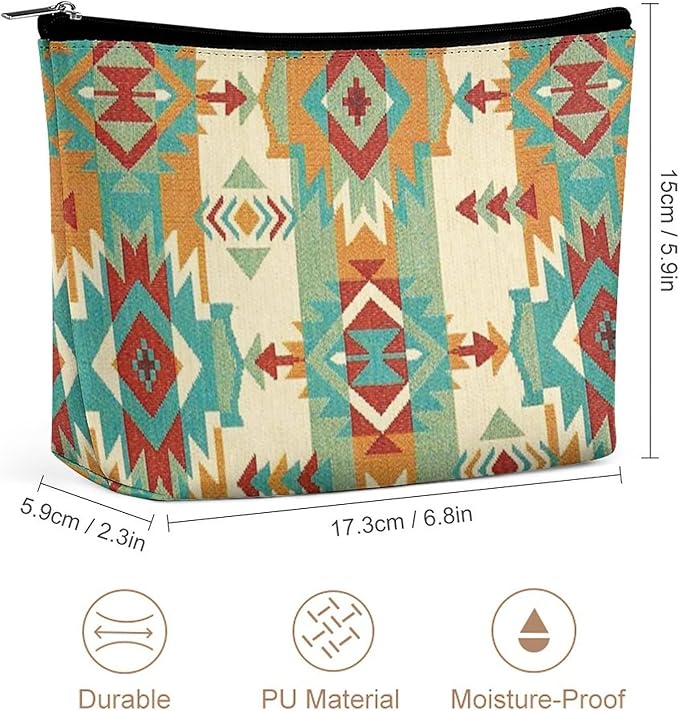 Tribal Aztec Native American African Ethnic Symbols Art Toiletry Bag Holder Portable Gift for Girls Women Large Capacity Travel Makeup Train Case for Cosmetics Digital Accessories Fashion Travel Bag