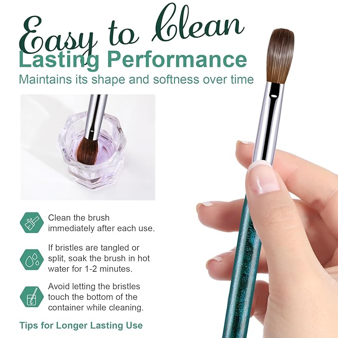 Acrylic Nail Brush Size #14, 100% Pure Kolinsky Nail Art Brushes for Acrylic Application, Sturdy Starry Handle Oval Shaped Nail Design Tools for Professional Manicure DIY, Green