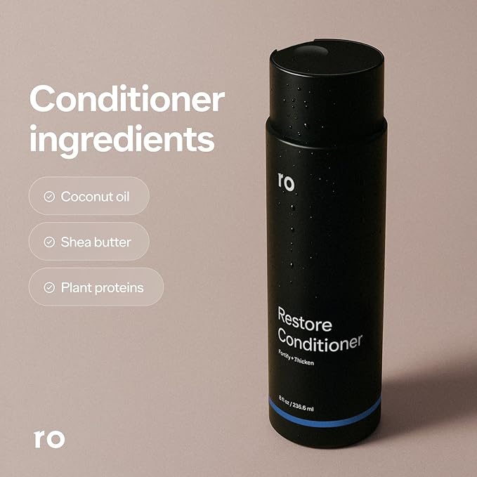 Ro Men's Revive Shampoo & Restore Conditioner Duo | Exfoliates, Clarifies, Fortifies & Moisturizes for Thicker Looking Hair, Made Without Sulfates, Parabens, or Phthalates | 8 fl oz (Pack of 2)