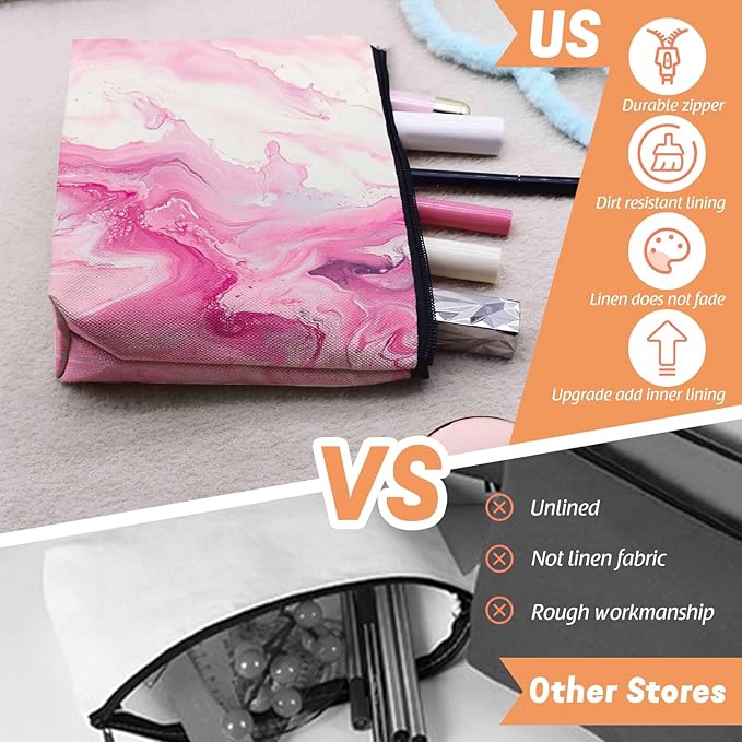 Cosmetic Bags Travel Makeup Toilet Case Waterproof Pouch for Women Girls 6.7X9.45inches - Pink And White Fluid Art