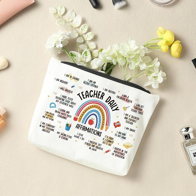 Rainbow Makeup Bag - Teacher & Mentor Gifts, Mental Health & Inspirational Gifts for Women, Positive Affirmations