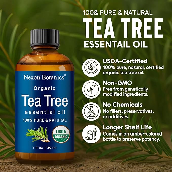 Organic Tea Tree Oil 30 ml - Pure, Natural Oils for Aromatherapy, Diffusers, DIY, Candle and Soap Making Scent - Nexon Botanics