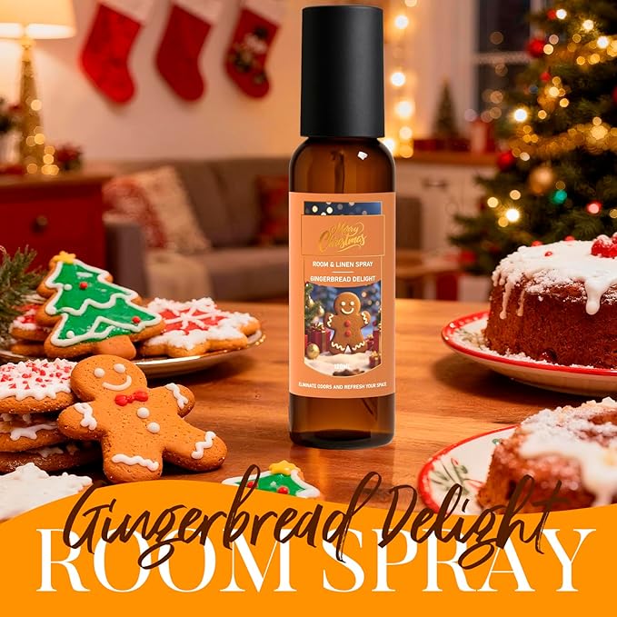 Linen and Room Spray, Fir & Cedar, Gingerbread, Christmas Apple, Long-Lasting Air Freshener for Home, Bedding, Concentrated Room Fragrance Spray, Odor Eliminator, 3 x 4.06 fl oz