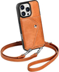 LUCKYCOIN Crossbody Wallet Phone Case for iPhone 16 Pro,100% Genuine Leather Wallet Phone Case with Expandable Flip Card Holder,Phone Purse for Women with Adjustable Removable Strap - Tan