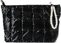 Puffer Quilted Makeup Bag Travel Cosmetic Bag Portable Puffy Checkered Toiletry Pouch Skincare Organizer Purse Pencil Case (Black)