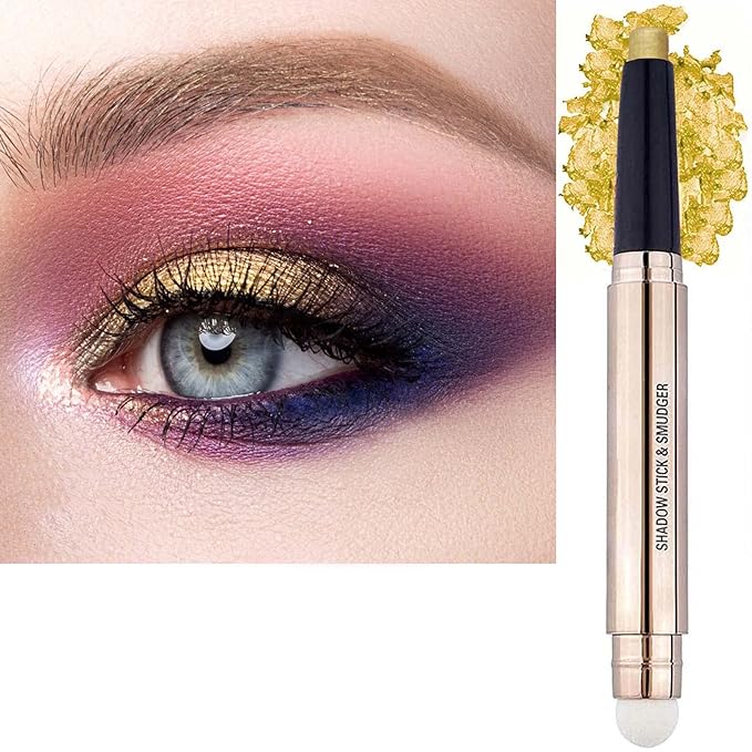 Gold Eyeshadow Stick Makeup Metallic And Matte Shimmer Cream Eye Shadow Pencil Crayon Smooth Glitter Primer Palette Long Lasting Waterproof Highlighter Hypoallergenic Eye Liner