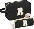 Personalized Initial Makeup Bag Trendy Stuff Leather Waterproof Cosmetic Bag Travel Toiletry Bag, Christmas/Thanksgiving/Halloween Gifts Makeup Organizer Case for Women Girls Mom Girlfriend Wife