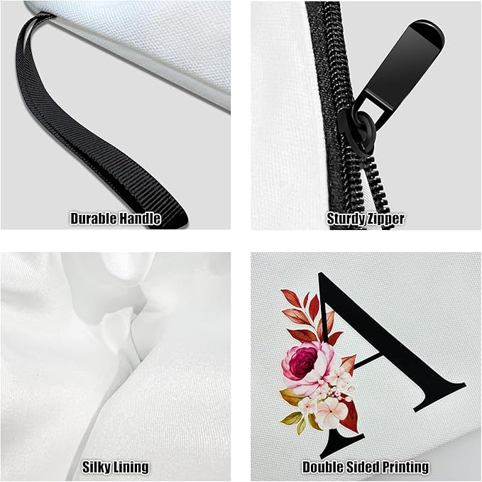 Vavabox A-Z Personalized Makeup Bag, Birthday Gifts for Women Mom, Gifts for Best Friend, Bride Bridesmaid Cosmetic bag (Y, 03-White Set)