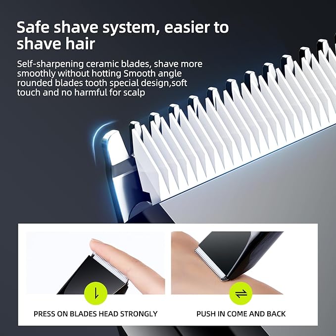 Hair Clippers for Men and Kids Adjustable Length Trimmer Haircut Professional Haircuts Tool Grooming 6 Kit LED Screen Display Fast Charge for Family Black