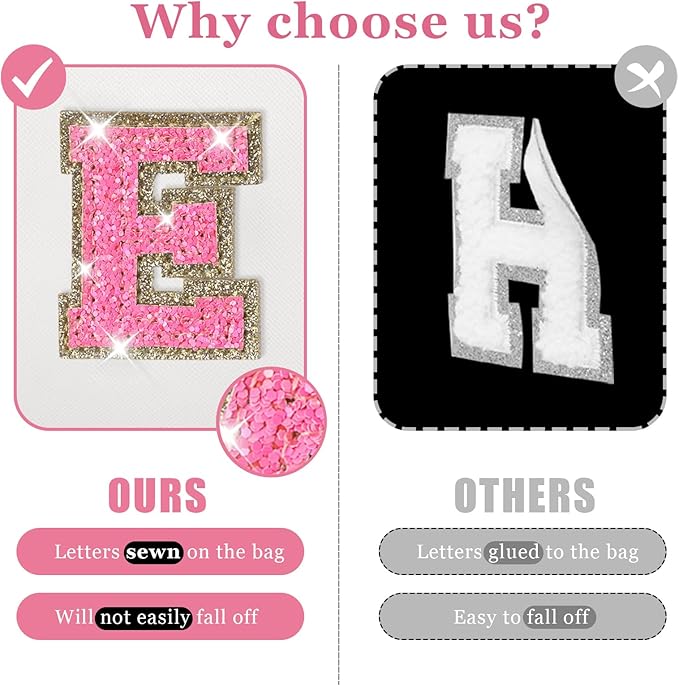Personalized Initial Letter Makeup Bag, Preppy Glitter Letter Patch Cosmetic Pouch Zipper,PU Waterproof Travel Toiletry Bag Cute Makeup Organizer Monogrammed Make Up Bag,Gift for Women Girls(Letter E)