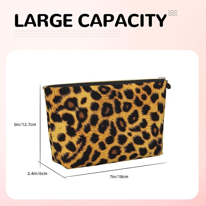 Womens Leather Makeup Bag Cosmetic Bag Travel Toiletry Bags Make Up Bags for Women Adult (Leopard Pattern)