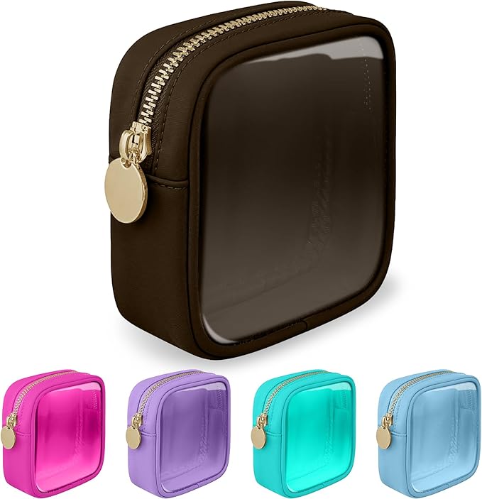 Nylon Mini Clear Makeup Organizer Bag for Purse, Small Cute Black Makeup Bag Preppy Cosmetic Zipper Pouch Purse, Waterproof Travel Coin Pouch Sanitary Napkin Storage Bag Clutch for Women Girls(Brown)