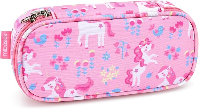 mibasies Girls Pencil Case for Kids, Multi-Slot Pencil Pouch, Flower Pink