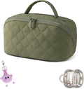 Makeup Bag for Woman, 180° Lay Flat Wide Open Makeup Bags, Large Fold out Washable Cosmetic Case, Quilted Puffy Toiletry Bags for Toiletries (Green)