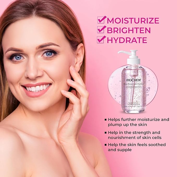 BIOCHEM Rose Rejuvenate Essence - 4.06 fl oz / 120 ml, Hydrating & Facial Anti-Aging Essence with Rose Extract for Anti-Wrinkle & Firm Skin Benefits, Serum-Like Anti-Aging Beauty Elixir Booster