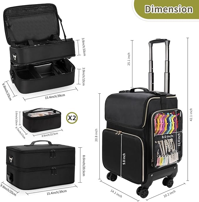 OCHEAL Hairstylist Traveling Case with a Large Makeup Travel Case for Hairstylist, Hairdresser Bag with Detachable Pouch,360° Rotatable Wheelsfor Hairdressing Tool Organizer