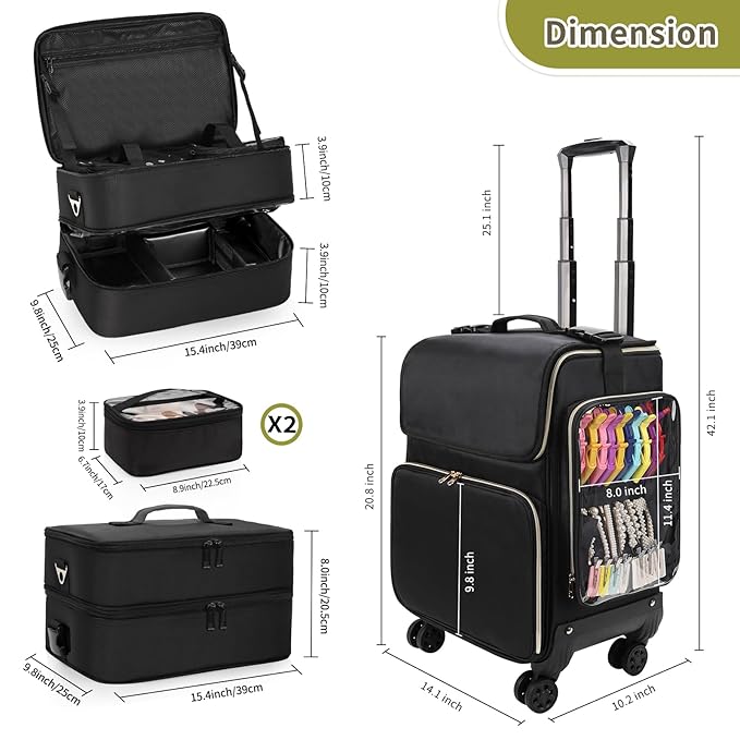 OCHEAL Hairstylist Traveling Case with a Large Makeup Travel Bag for Hairstylist, Hairdresser Bag with Detachable Pouch,360° Rotatable Wheelsfor Hairdressing Tool Organizer
