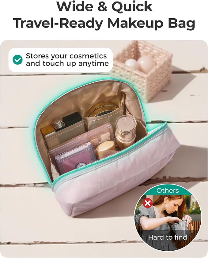 BAGSMART Makeup Bag, Wide Opening Cosmetic Bag Compact & Spacious, Water-Resistant Travel Organizer Pouches for Women (Nude Pink)