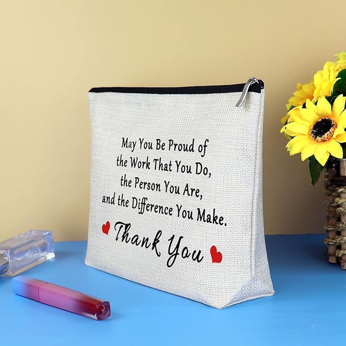 Thank You Gift for Women Makeup Bag Inspirational Appreciation Gift for Employee Volunteer Social Worker Nurse Teacher Friends Thanksgiving Graduation Birthday Gifts Cosmetic Bag Travel Pouch