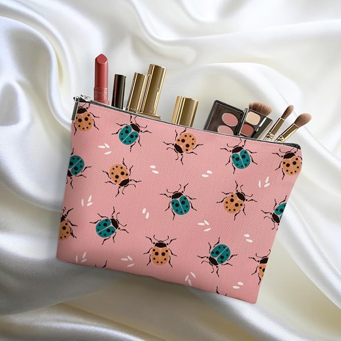 Ladybug Makeup Bag Ladybug Lovers Gifts Cosmetic Bag Insect Themed Gifts for Women Girls Friend Daughter Entomologist Gift Travel Organizer Zipper Pouch Graduation Birthday Friendship Gifts