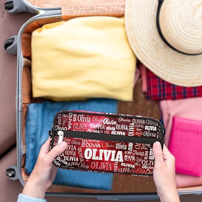 Personalized Makeup Bag with Name, Travel Cosmetic Bag for Women, Friends, Mother's Day, Bridesmaid, Bride, Wedding, Graduation, Red Galaxy Universe