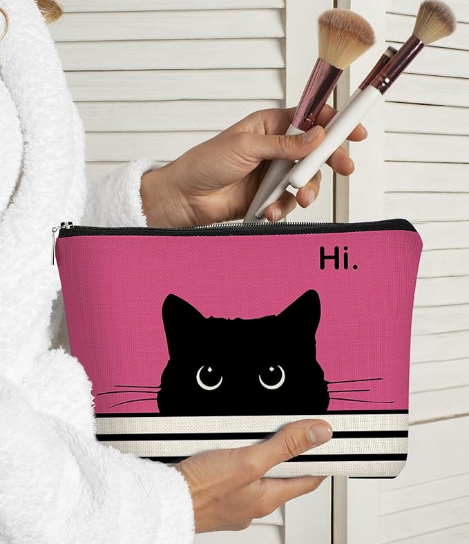 Cute Makeup Bag - Cat Gifts for Women, Black Cat Kitty Cosmetic Pouch