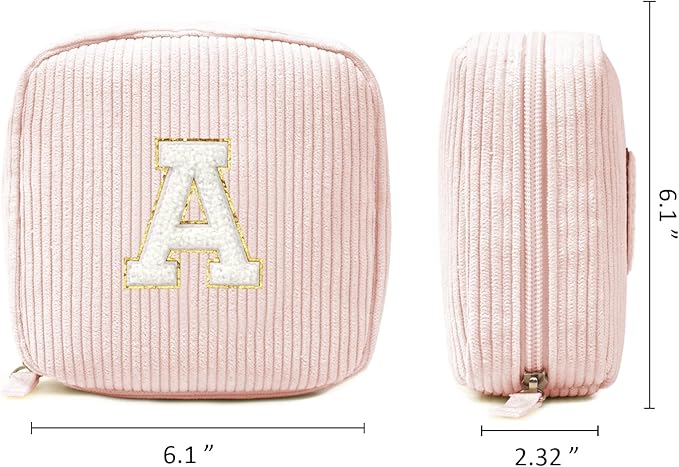 LETGO Birthday Gifts for Women Small Personalized Initial Monogram Makeup Bag,Preppy Corduroy Makeup Bags Travel Toiletry Bag Cute Pouch Purse for Her Mom Girlfriend Wife Sister Teacher Bridesmaid