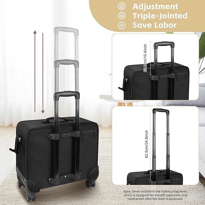 TANTO Rolling Makeup Bag Professional Makeup Artist Bags 4 in 1 Makeup Case on Wheels Rolling Cosmetics Organizer Extra Large Cosmetology Case With 360° Swivel Wheels and Adjustable Dividers