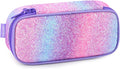 mibasies Girls Pencil Case for Kids, Multi-Slot Pencil Pouch, Pink Purple Rainbow